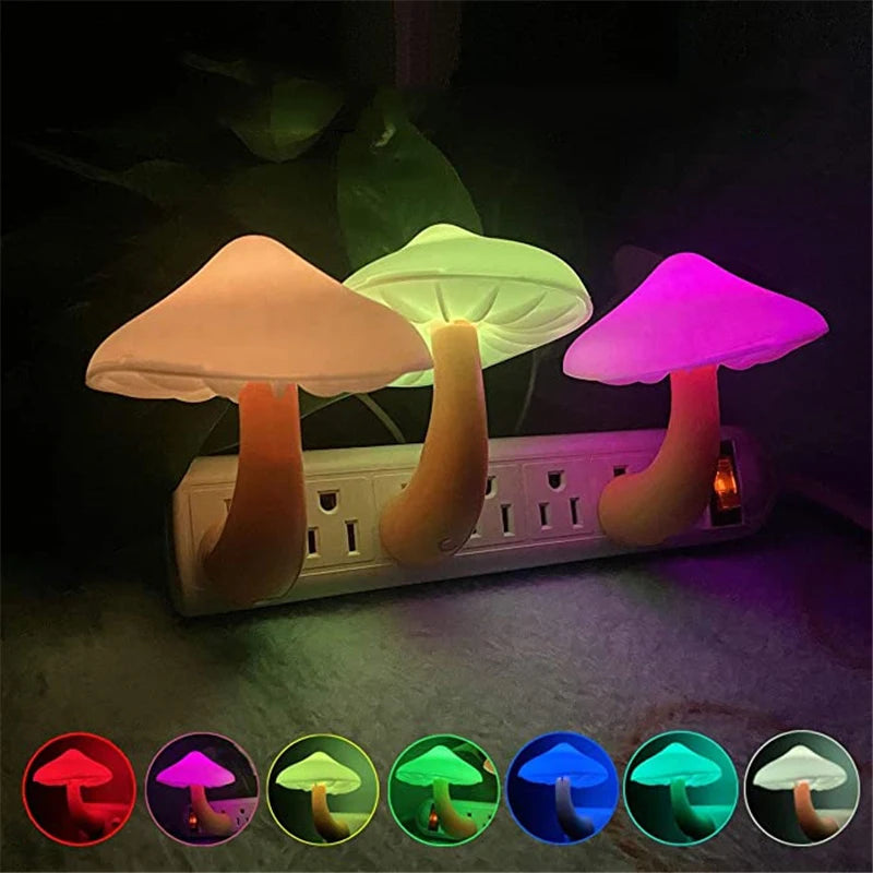 Qfdian LED Night Lights Mushroom Shape Automatic Sensor Toilet Bedroom Decor Wall Lamps Light-control Sensor Bedroom Light
