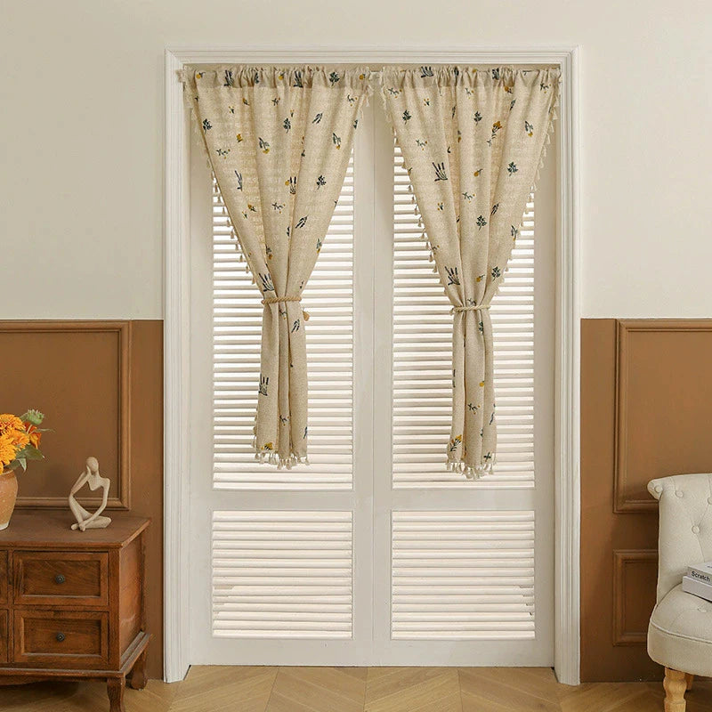 Qfdian 1 Panel Floral Embroidered Curtains Linen Textured for Kitchen Living Room Bedrooms Bathroom Farmhouse Pattern Rod Pocket Drapes