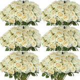 Qfdian 100PCS White Roses Artificial Flowers Bulk Fake Velvet Roses with Bendable Long Stems for Wedding Home Arrangement Event Parties