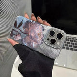 Qfdian Pink Peony Lotus Print Phone Case for IPhone 16 15 14 13 12 11 Pro Max 15 Pro XS XR 7 8 Plus 16e Shockproof Silver Plated Cover