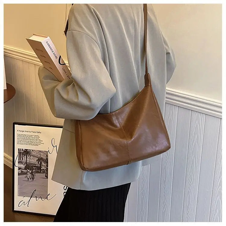 Qfdian Retro Patent Leather Shoulder Bag For Women Luxury Flap Crossbody Bag Casual Tote Bag Large Capacity Underarm Handbags And Purse