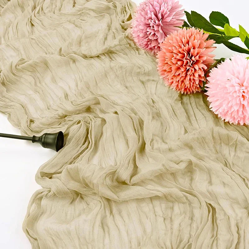 Qfdian 3pcs White Cheesecloth Table Runner Boho Gauze Cheese Cloth for Wedding Bridal Baby Shower Birthday Party Cake Table Decorations