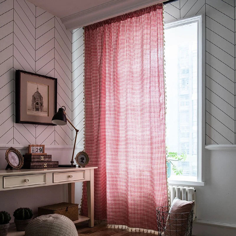 Qfdian Red White Plaid Curtains Blackout Check Pattern Rod Pocket for Living Room Bedroom Christmas Decoration Semi Sheer Window Drapes