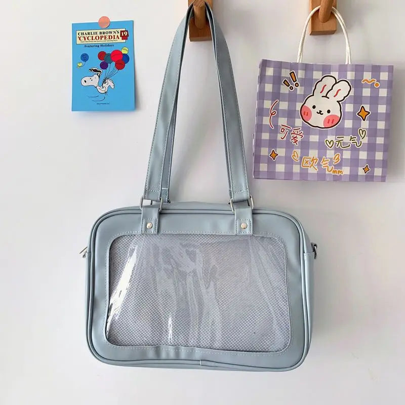 Qfdian Japanese Preppy All Match Shoulder Bag Girls Transparent Patchwork Handbags Women Y2k Aesthetic Simple Cute Crossbody Ita Bags