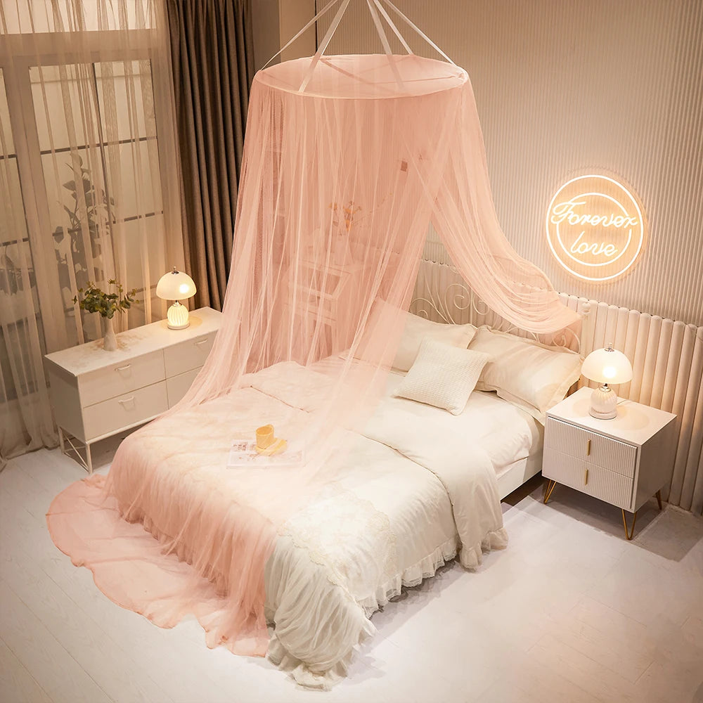 Qfdian Domed mosquito net pink girl Canopy over the bed foldable Mosquito net door baby crib anti-mosquito