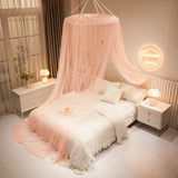 Qfdian Domed mosquito net pink girl Canopy over the bed foldable Mosquito net door baby crib anti-mosquito