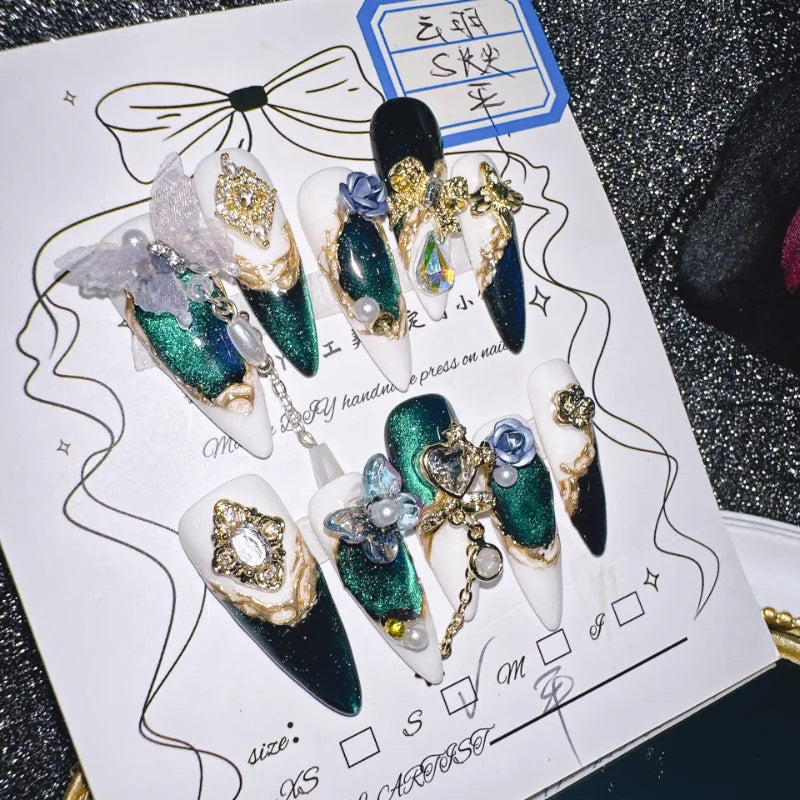 Qfdian 10Pcs High Quality Handmade Press on Nails Nail art Cancer Super Sparkling Dark Style Spicy Girl