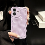 Qfdian Solid Color Gloss 3D Wave Texture Phone Case for iPhone 16 15 14 13 16 Pro Max Soft Silicone Shockproof Protection Coque Cover