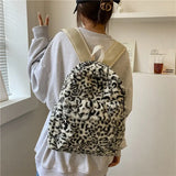 Qfdian Personality Fashion Leopard Fluffy Rucksack Y2k Preppy Casual Harajuku Backpack High-capacity Vintage Grunge Students Schoolbags