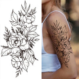 Qfdian Black Sexy Flower Waterproof Temporary Tattoos Sticker Rose Snake Lion Women Body Arm Painting Realistic Fake Tattoo