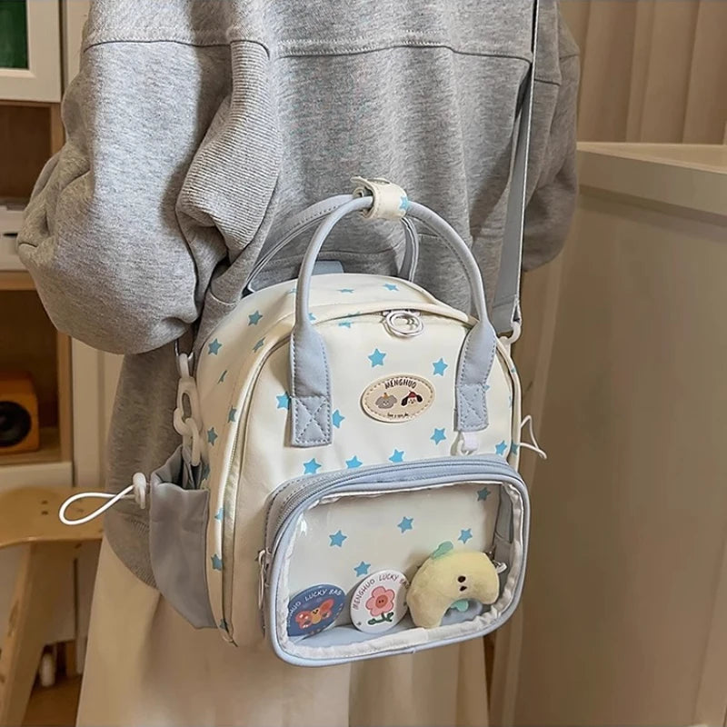 Qfdian Transparent Fashion Preppy Mini Backpacks Sweet Kawaii Star Print Ita Bags Y2k Aesthetic Students Casual Travel Schoolbags Women