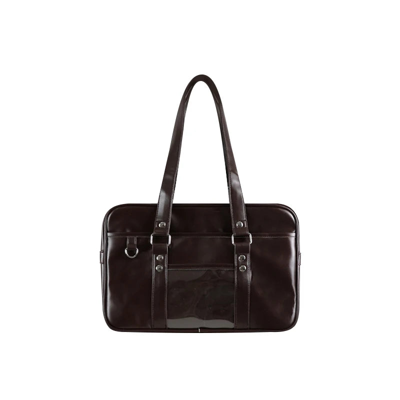 Qfdian Y2k Aesthetic Jk Casual Ita Bags Preppy Vintage All Match Pu Women's Handbags Japanese Preppy Transparent Shoulder Underarm Bag