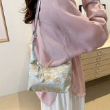 Qfdian Chinese Style Satin Embroidery Bag Women's Summer Crossbody Bag Handbag