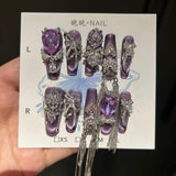 Qfdian 10Pcs High Quality Handmade Press on Nails Three-Dimensional Metal Decoration Cat's Eye Stick-on Nail Art Gorgeous Banquet