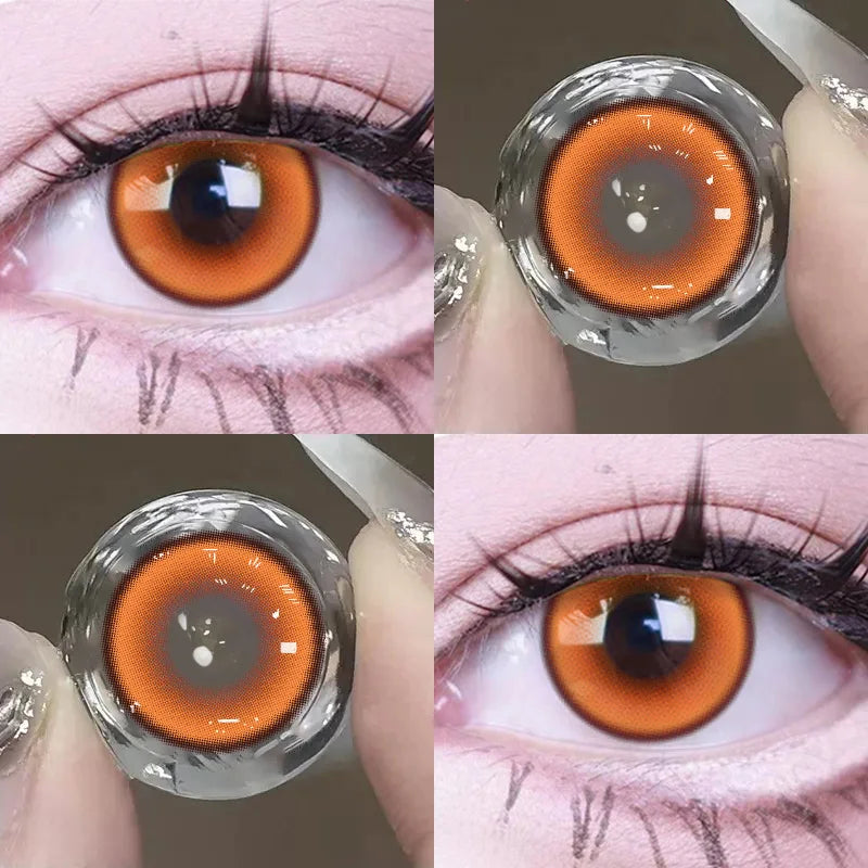 Qfdian Cosplay Myopia Color Contact Lenses Anime Orange Yellow Pupil 6months 1pair Halloween Cute Eye Lenses 14.2mm