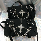 Qfdian Japanese Vintage Streetwear Punk Women Handbags Y2k Aesthetic Trendy Cross Chain Shoulder Bags Casual Fashion Chic Underarm Bag