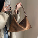 Qfdian Vintage Suede Tote Bag for Women Autumn Winter New Large Capacity Commute Shoulder Crossbody Bags Fashion Trend Underarm Bags