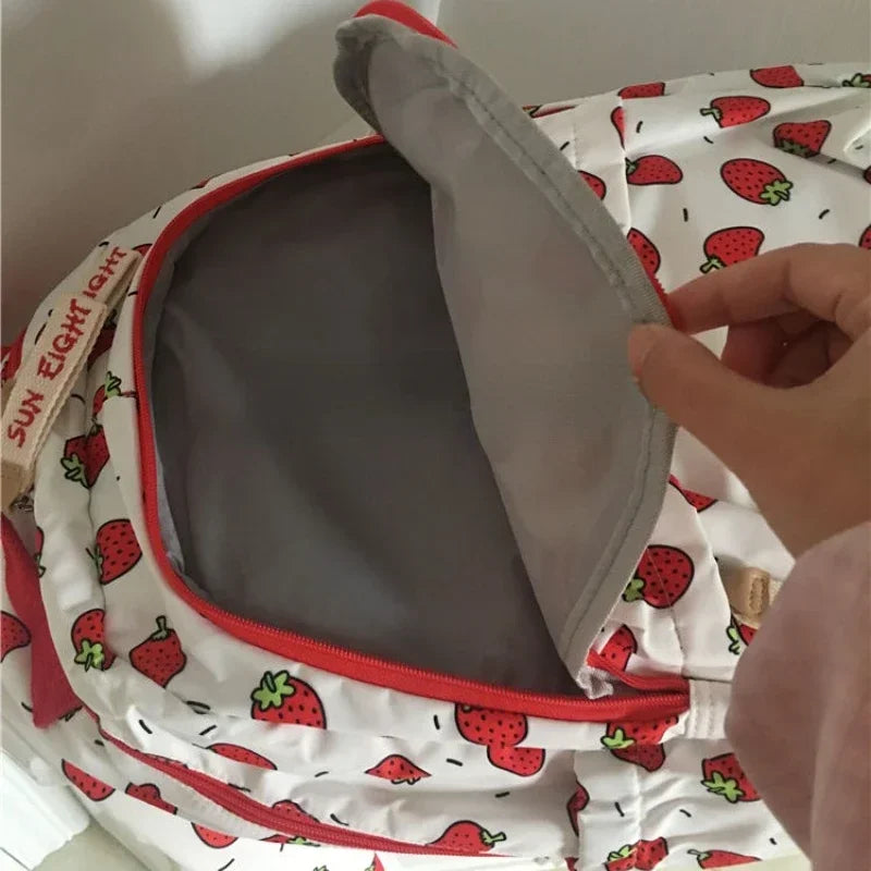Qfdian High-capacity Women All Match Backpack Kawaii Cute Strawberry Print Students Schoolbags   Harajuku Sweet Chic Backpacks