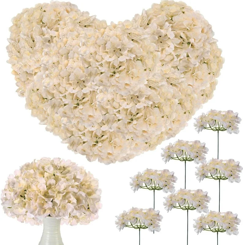 100 Pcs Hydrangea Artificial Flowers Silk Hydrangeas Flower Heads with Stems Fake Hydrangea Bouquet for Wedding DIY Floral Decor