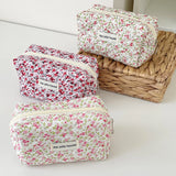 Qfdian Fashion Flower Quilted Makeup Storage Bag Portable Travel Organizer Cosmetic Toiletry Pouch Cute Make Up Handbag Floral Bags