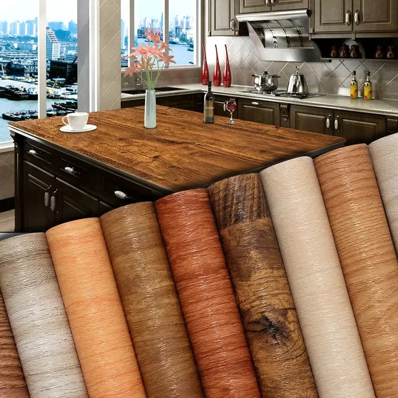 Qfdian 40CM X 1M Thickened Anti Fouling Waterproof Wood Grain Self-adhesive PVC Modern Furniture Decorative Wallpaper
