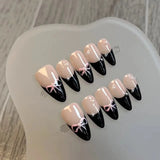 Qfdian Handmade Pink French False Press On Nails Full Cover Ballerina Almond Manicuree Decoration Wearable Artificial Nails