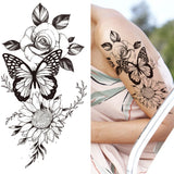 Qfdian Black Sexy Flower Waterproof Temporary Tattoos Sticker Rose Snake Lion Women Body Arm Painting Realistic Fake Tattoo