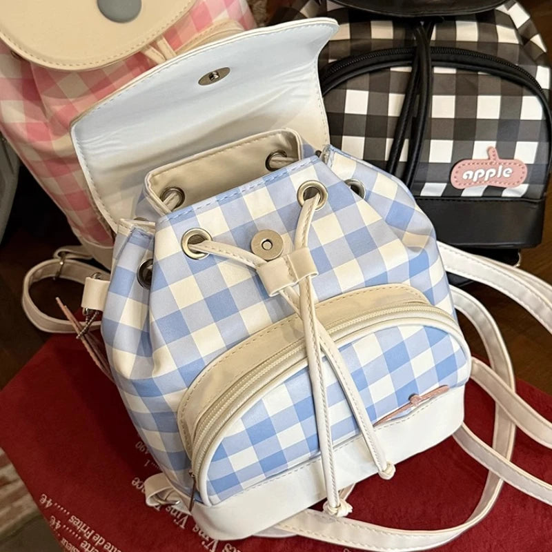 Qfdian Y2k Aesthetic Mini All Match Backpacks Contrast Color Plaid Fashion Casual Preppy Schoolbags Japanese Kawaii Chic Bags for Women