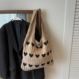 Qfdian 1PC New Knitted Bag Women's Summer Handmade Woolen Underarm Tote Bag Love Shopping Beach Shoulder Bag