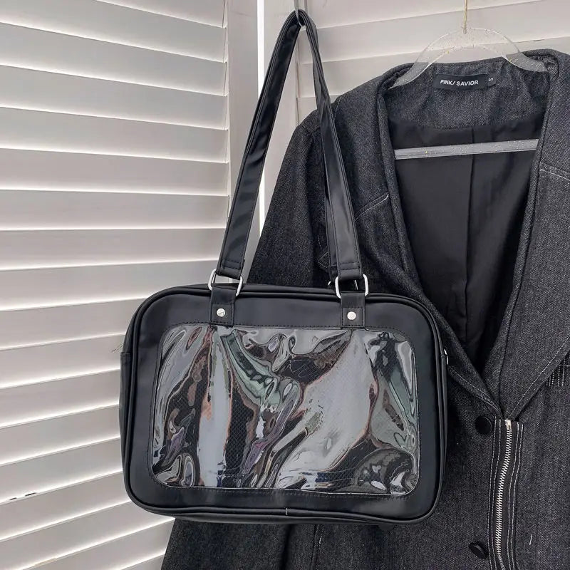 Qfdian Japanese Preppy All Match Shoulder Bag Girls Transparent Patchwork Handbags Women Y2k Aesthetic Simple Cute Crossbody Ita Bags