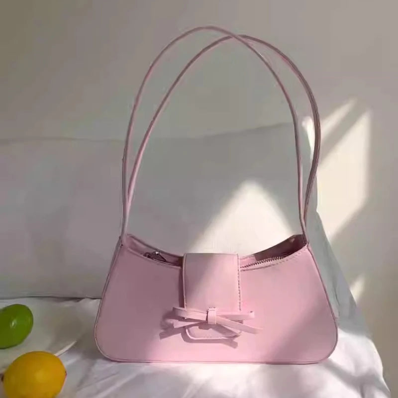 Qfdian Luxury Design All Match Y2k Aesthetic Bow Underarm Bag Women Fairy Elegant Shoulder Bags Office Lady Fashion Purses and Handbags