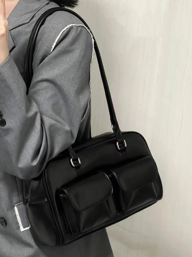 Qfdian Vintage Tender Preppy Girls Shoulder Bags Streetwear Fashion All Match Handbags Women Casual Solid Underarm Bag Y2k Aesthetic