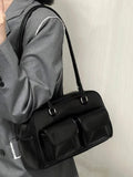 Qfdian Vintage Tender Preppy Girls Shoulder Bags Streetwear Fashion All Match Handbags Women Casual Solid Underarm Bag Y2k Aesthetic