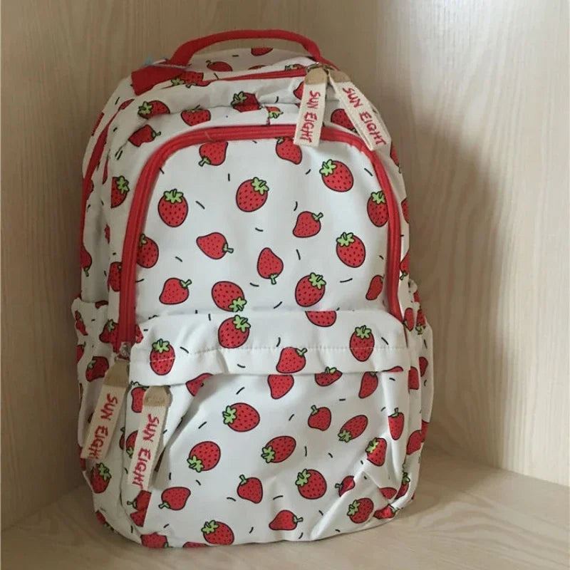 Qfdian High-capacity Women All Match Backpack Kawaii Cute Strawberry Print Students Schoolbags   Harajuku Sweet Chic Backpacks