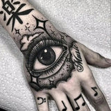 Qfdian 4pc/Lot Dark Back Hand Waterproof Temporary Fake Tattoo Male Prajna Cool Eye Art Personality Neck Half Arm Star Tattoo Stickers