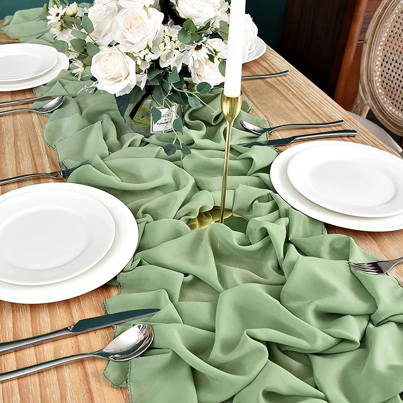Qfdian Sage Green Chiffon Table Runner Wedding Decoration Baby Shower Birthday Parties Christmas Halloween Thanksgiving Events Supplies