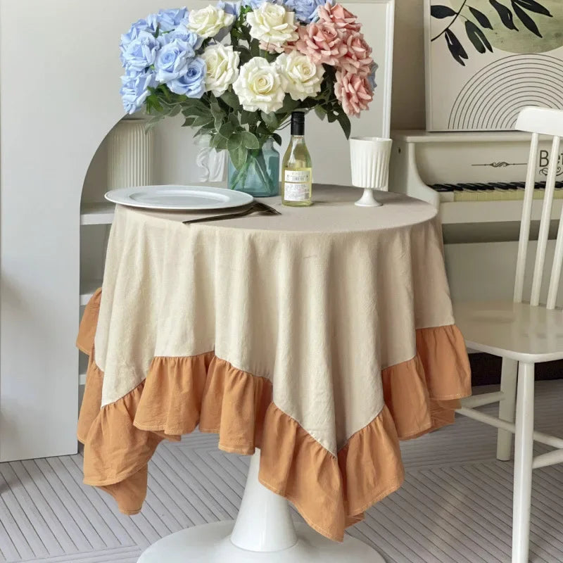 Qfdian White Round Table Cloths Retro Farmhouse Washable Fabric Table Covers for Restaurant Kitchen Wedding Party Christmas Decorations