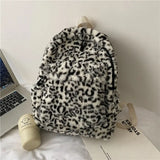 Qfdian Personality Fashion Leopard Fluffy Rucksack Y2k Preppy Casual Harajuku Backpack High-capacity Vintage Grunge Students Schoolbags