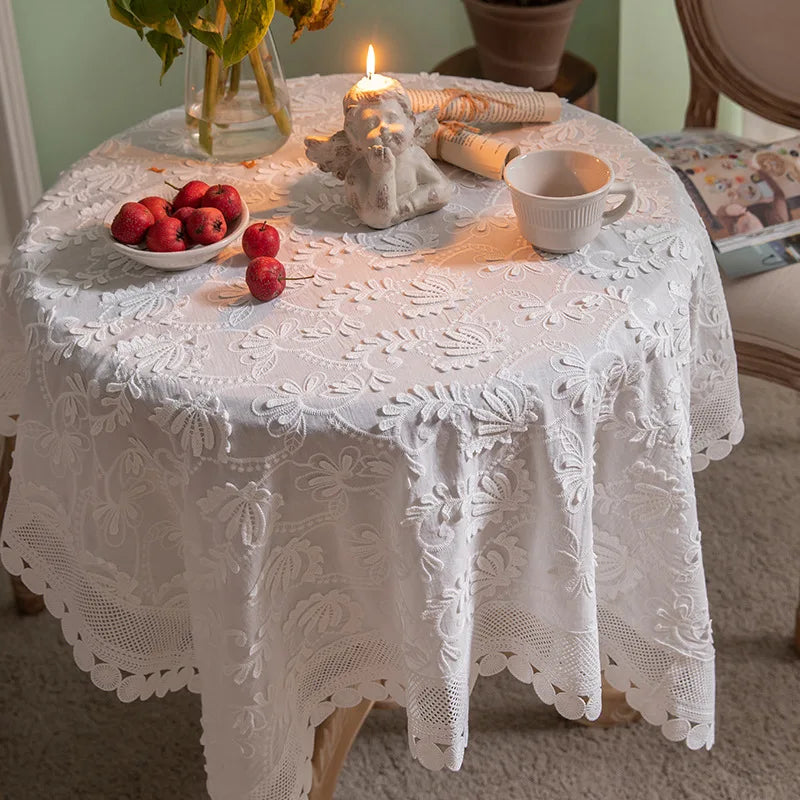 Qfdian Luxury Lace Tablecloth Rectangular for Living Room Bedroom Tea Cover Table Cover Bridal Baby Shower Embroider Wedding Decoration