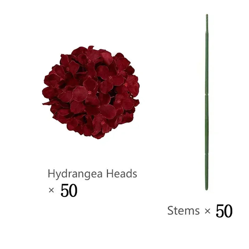 Qfdian 50 PCS Artificial Hydrangea Flowers Silk Hydrangea Heads for Wedding