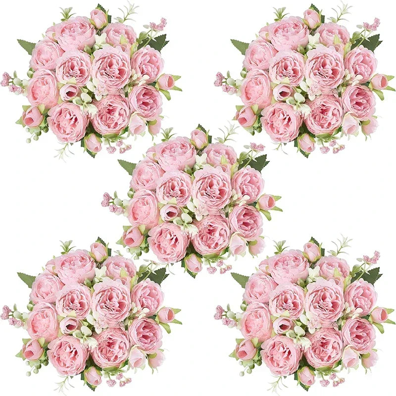10 Bundles Artificial Peony Flowers Faux Silk Peony Bouquet for Home Wedding Table Centerpiece Decoration