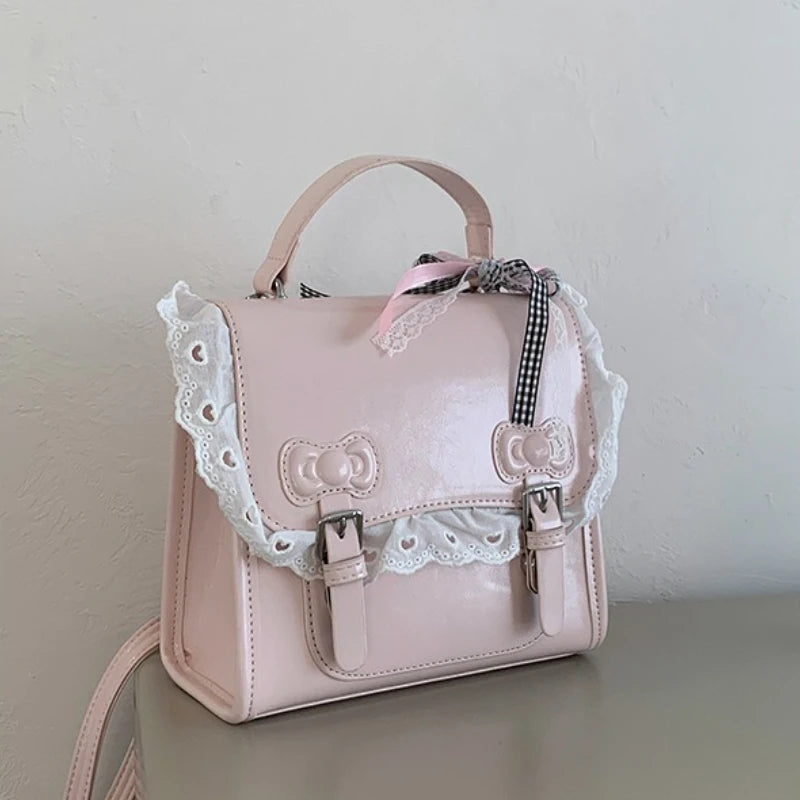 Qfdian Korean Kawaii Lace Fashion Handbags Women All Match Sweet Mini Backpacks Y2k Aesthetic Casual Simple Schoolbags Trendy Preppy