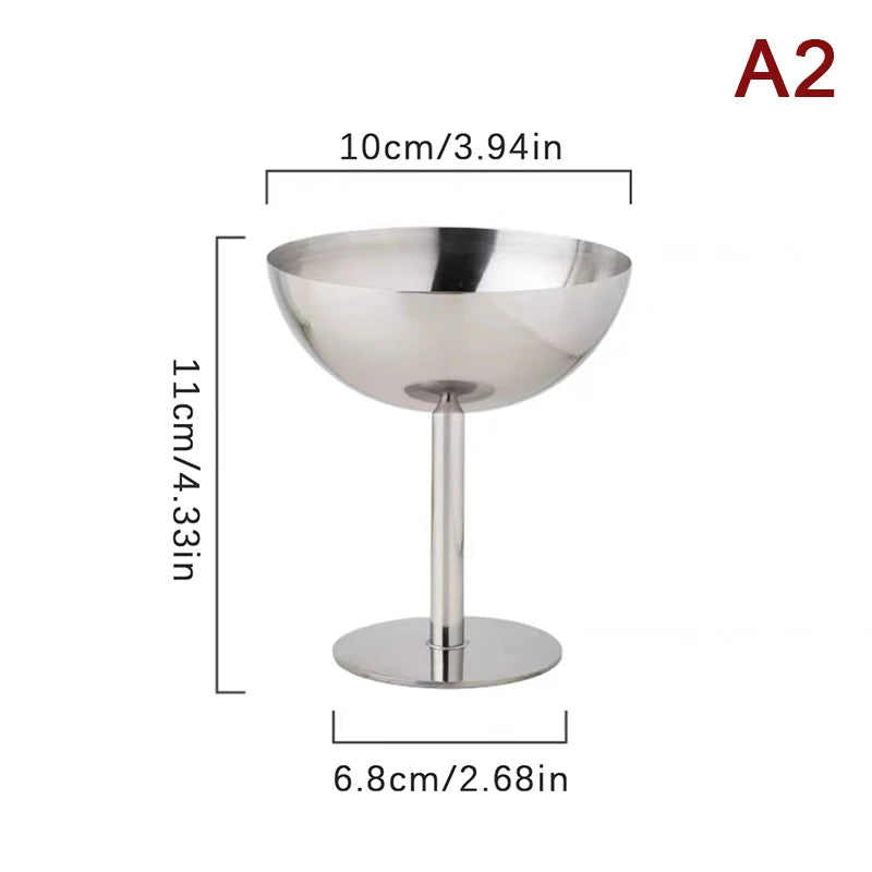 Qfdian 2025 New Stainless Steel Goblet Cup Ice Cream Dessert Salad Bowl Fruit Plate Snack Dish KTV Bar Supplies