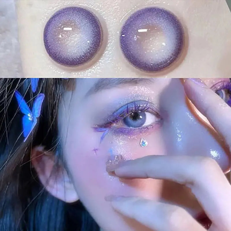 Qfdian 2Pieces Color Contact Lenses Bling Pupil Beauty Cosplay Color Circle Lens Yearly Galaxy Colour Contacts with Box