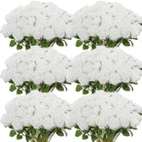 Qfdian 100PCS White Roses Artificial Flowers Bulk Fake Velvet Roses with Bendable Long Stems for Wedding Home Arrangement Event Parties