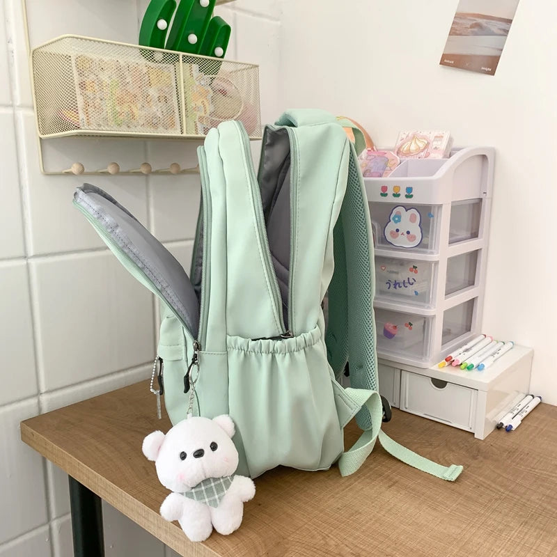Qfdian Waterproof Teenage Bookbag Nylon Rucksack Fashion Girl Backpack Women Shoulder Bag High School Schoolbag Black