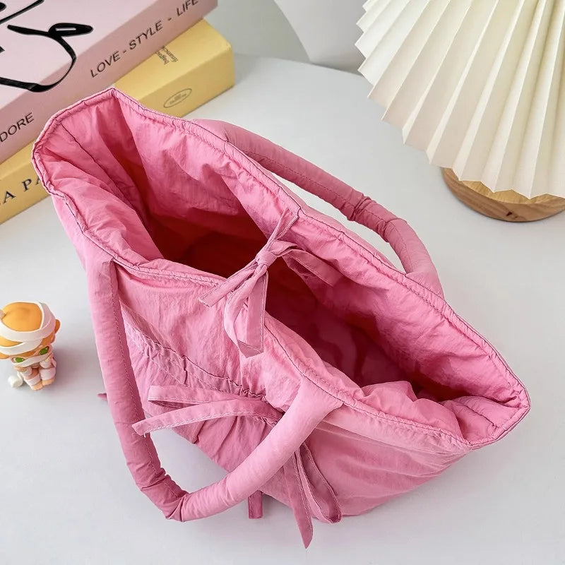 Qfdian Casual Simple Pleated Bow Solid Women's Handbags All Match Shopping Top-Handle Bags Fashion Y2k Aesthetic Trendy Clutches Female