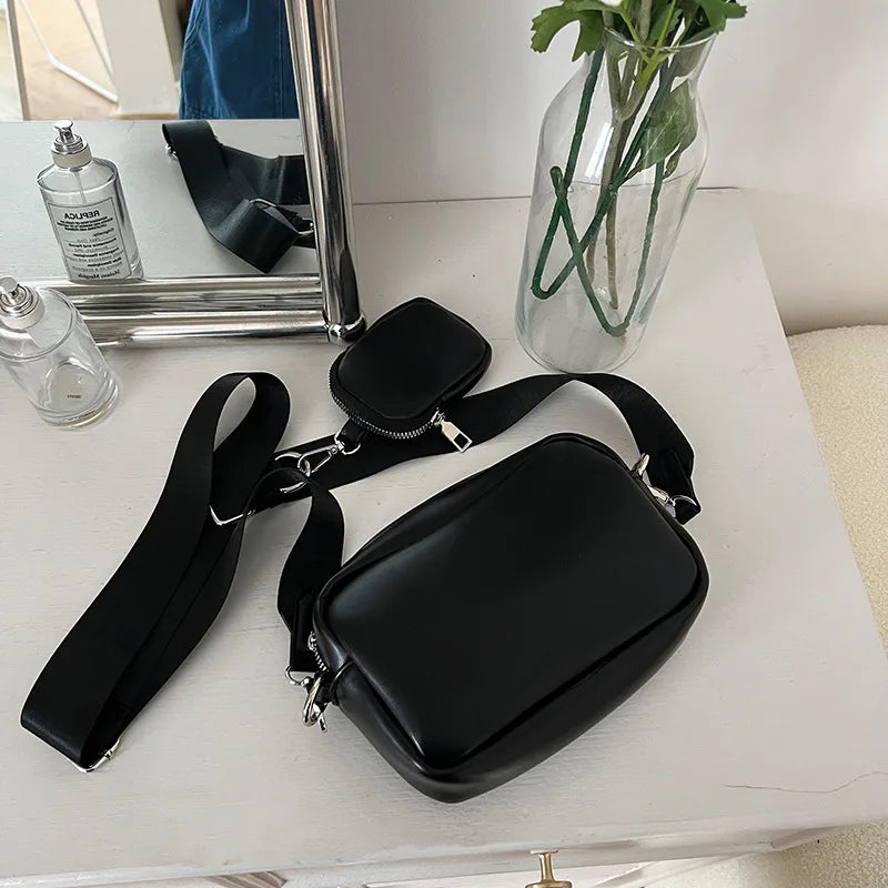Qfdian Vintage All Match Wide Straps Crossbody Bags Simple Women Mini Purses Fashion Casual Y2k Aesthetic Shoulder Handbags Streetwear