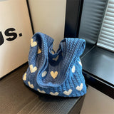 Qfdian 1PC New Knitted Bag Women's Summer Handmade Woolen Underarm Tote Bag Love Shopping Beach Shoulder Bag