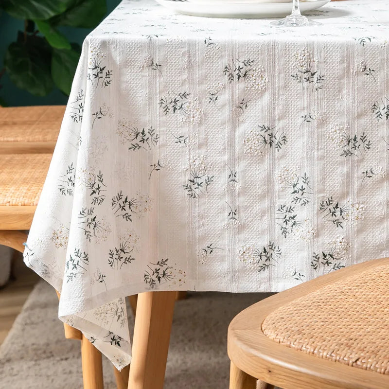 Qfdian Beige Daisy Lace Tassels Cotton Tablecloth Rectangle Table Cover for Tea Table Decorations Kitchen Living Room Wedding Party Use